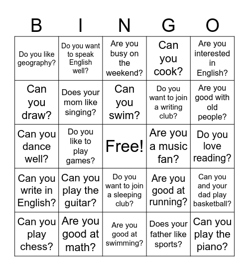 Can you do these things? Bingo Card