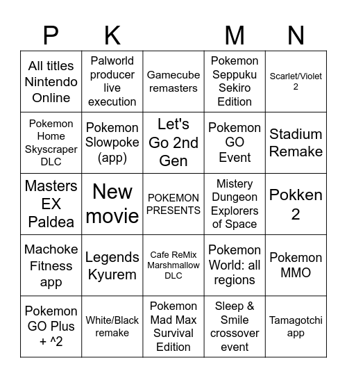 Pokemon Presents 27/02 Bingo Card