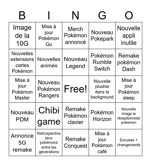 Pokémon direct 27/02 Bingo Card