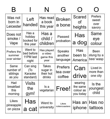 Get to know me! Bingo Card
