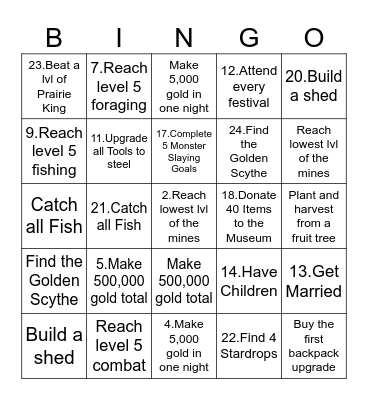 Stardew Valley Bingo Year 1 Bingo Card