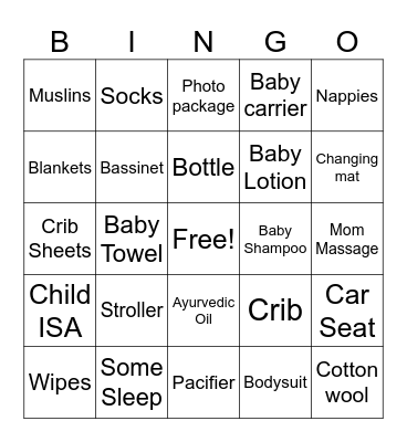 Baby Shower Bingo Card