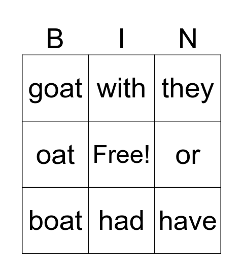 List 24 Grade 1 Spelling list Bingo Card