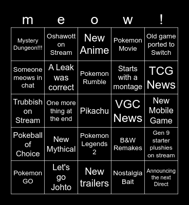 Pokemon Presents Bingo Card