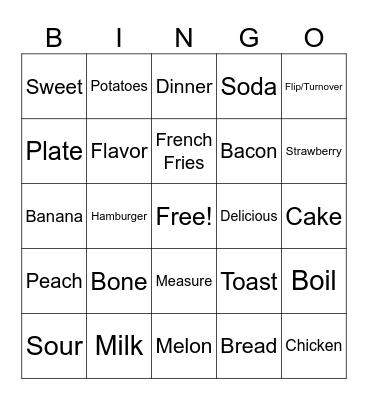 Food Bingo Card