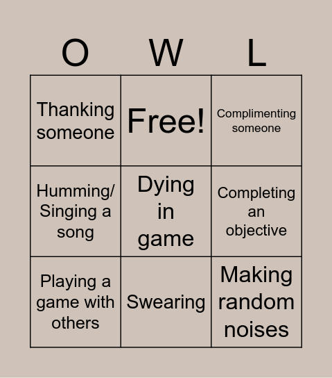 Owl Bingo Card