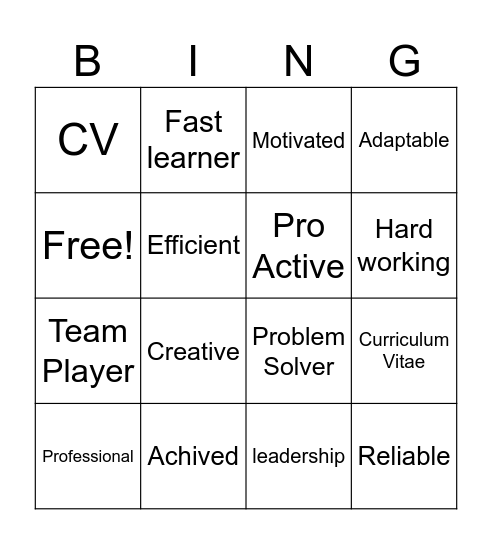 CV Bingo Card