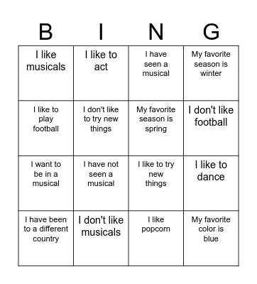 Broadway Bingo Card