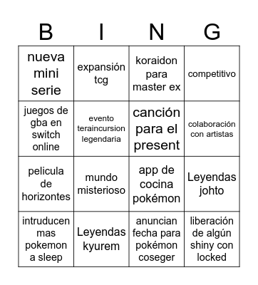 Pokémon Day Bingo Card