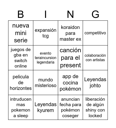 Pokémon Day Bingo Card