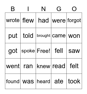 Irregular Verbs CSJV Bingo Card