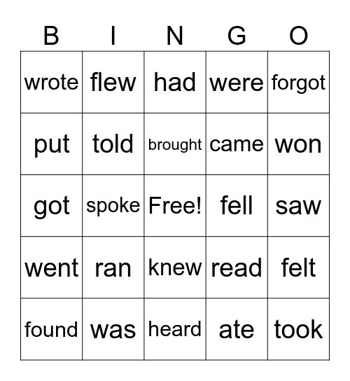 Irregular Verbs CSJV Bingo Card