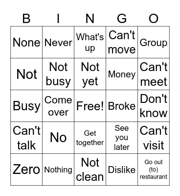 Unit 5 Sign Vocabulary Bingo Card