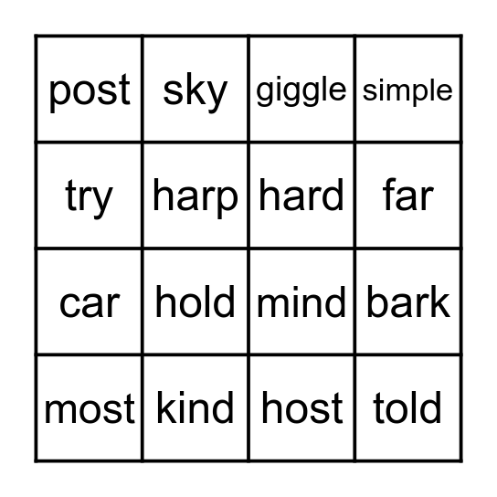 We can read! Bingo Card