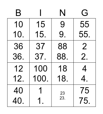 luvut/järjestysluvut Bingo Card