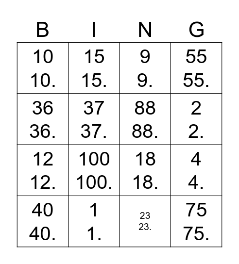 luvut/järjestysluvut Bingo Card