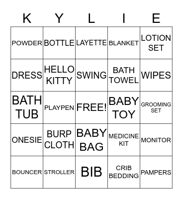 Ina's Baby Shower Bingo Card