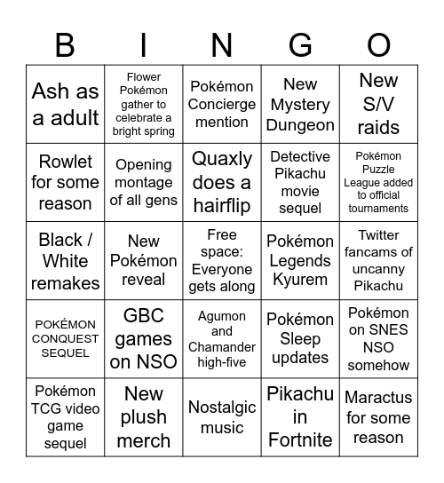 Pokémon Day Bingo Card