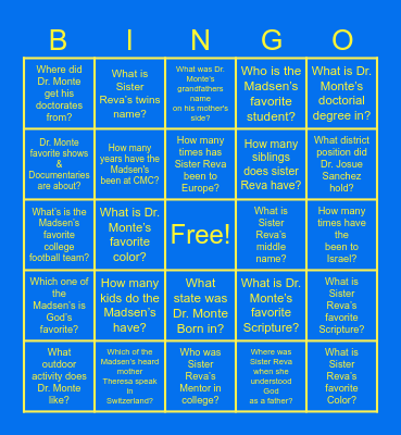 First Family Bingo Card