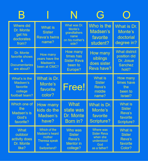 First Family Bingo Card