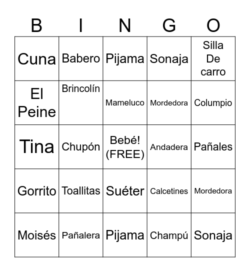 Baby Bingo Card