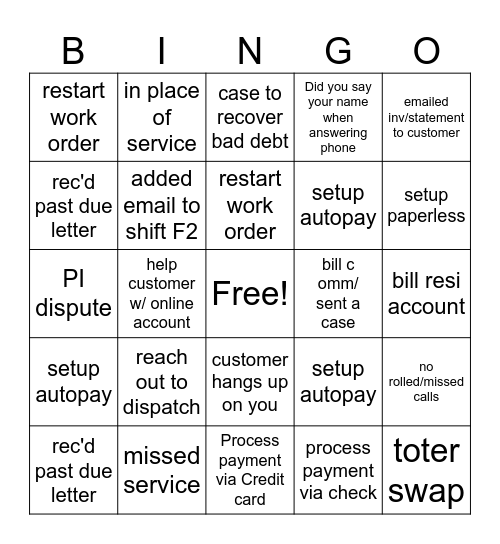 Untitled Bingo Card