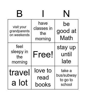 USED TO- WOULD Bingo Card