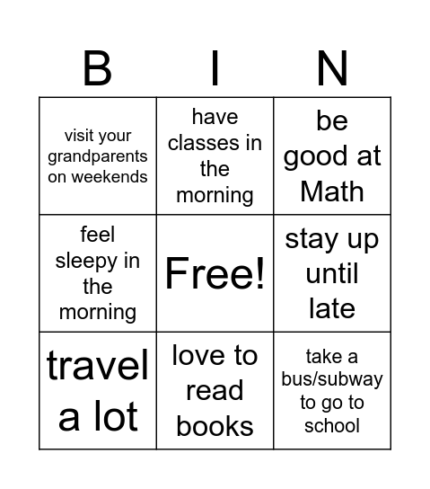 USED TO- WOULD Bingo Card