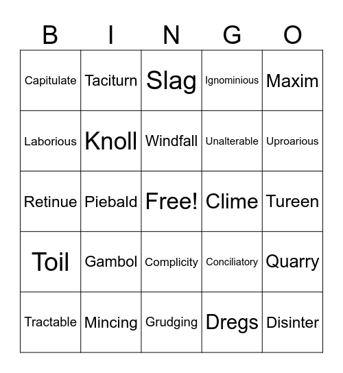 Animal Farm Bingo Card