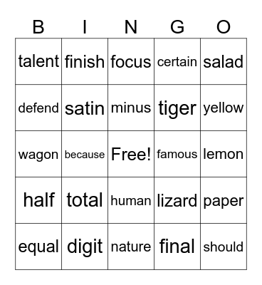 Syllable Patterns! Bingo Card