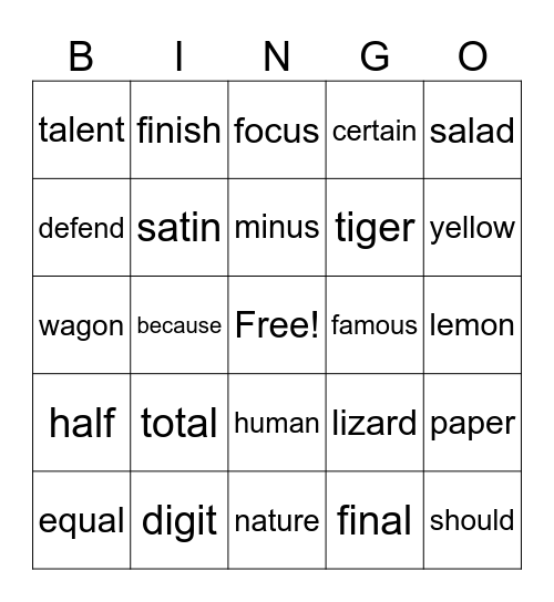 Syllable Patterns! Bingo Card