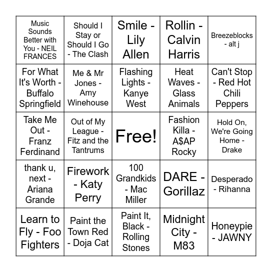 Bar Bango Game 1 Bingo Card