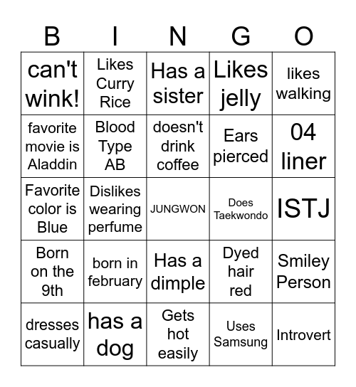 Jungwon BINGO Card