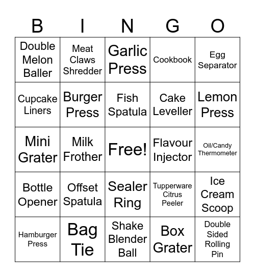 Kitchen Gadgets Bingo Card