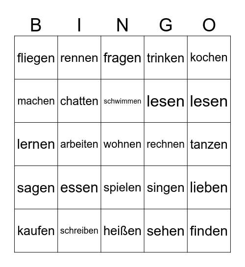 Verben Bingo Card