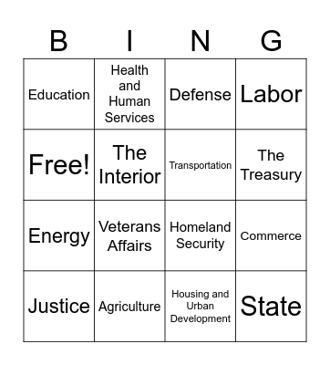 Cabinet Bingo Card