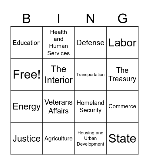Cabinet Bingo Card