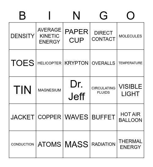 SY24 Generation Genius: Heat: Transfer of Thermal Energy Bingo Card