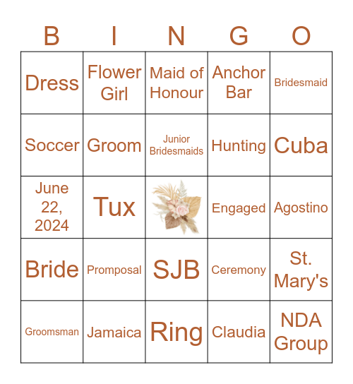 Claudia's Bridal Shower Bingo Card