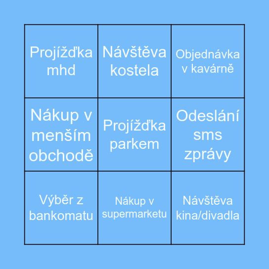 Vršovicemi na vozíku Bingo Card