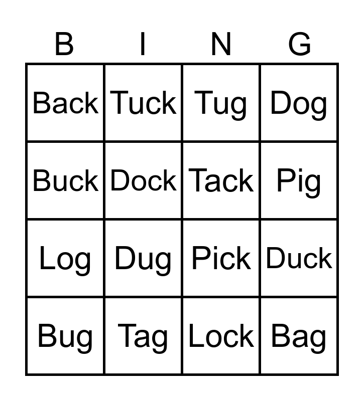 Minimal Pairs Bingo Card