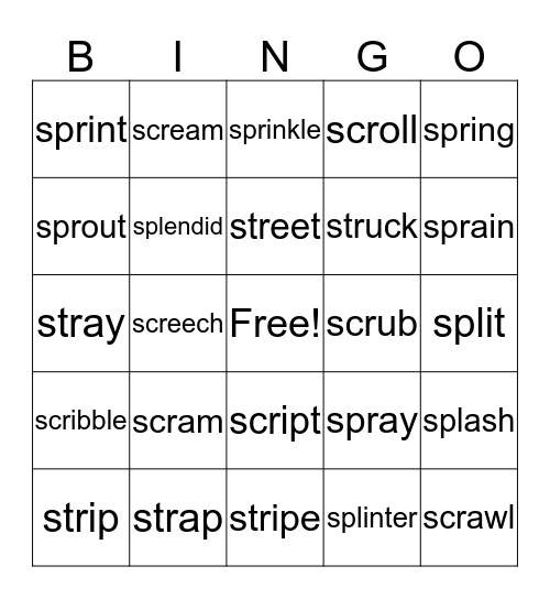 3 Letter Blends Bingo Card