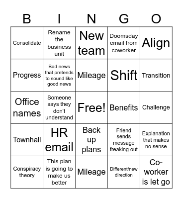 Work Reorg Bingo Card