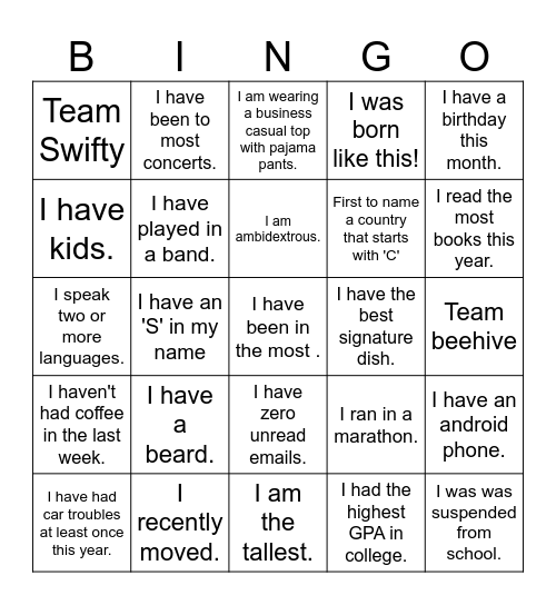 Untitled Bingo Card
