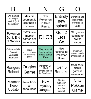 Pokemon Presents: Pokemon Day 2/27/24 Bingo Card