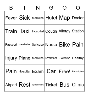 Travel and Doctor Bingo Card