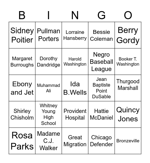 Black History Bingo Card