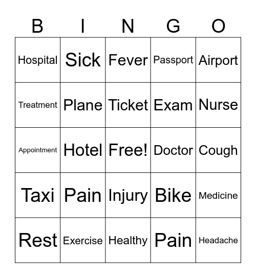 Travel and Doctor Bingo Card