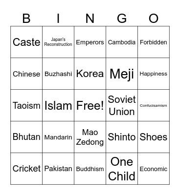 Asia  Bingo Card