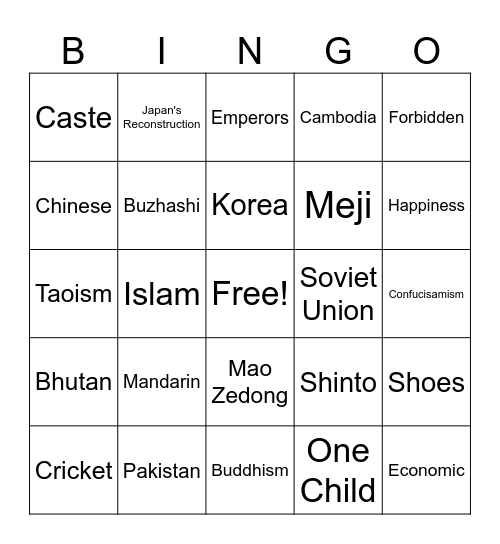 Asia  Bingo Card